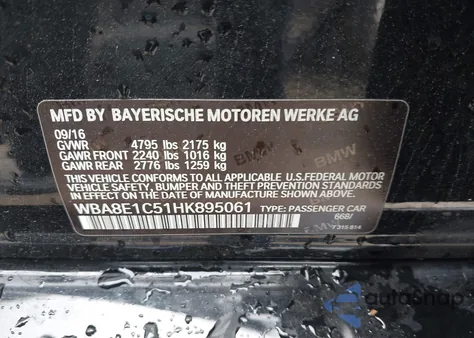 2017 BMW 330E Iperformance z USA, uszkodzony, nr VIN WBA8E1C51HK895061